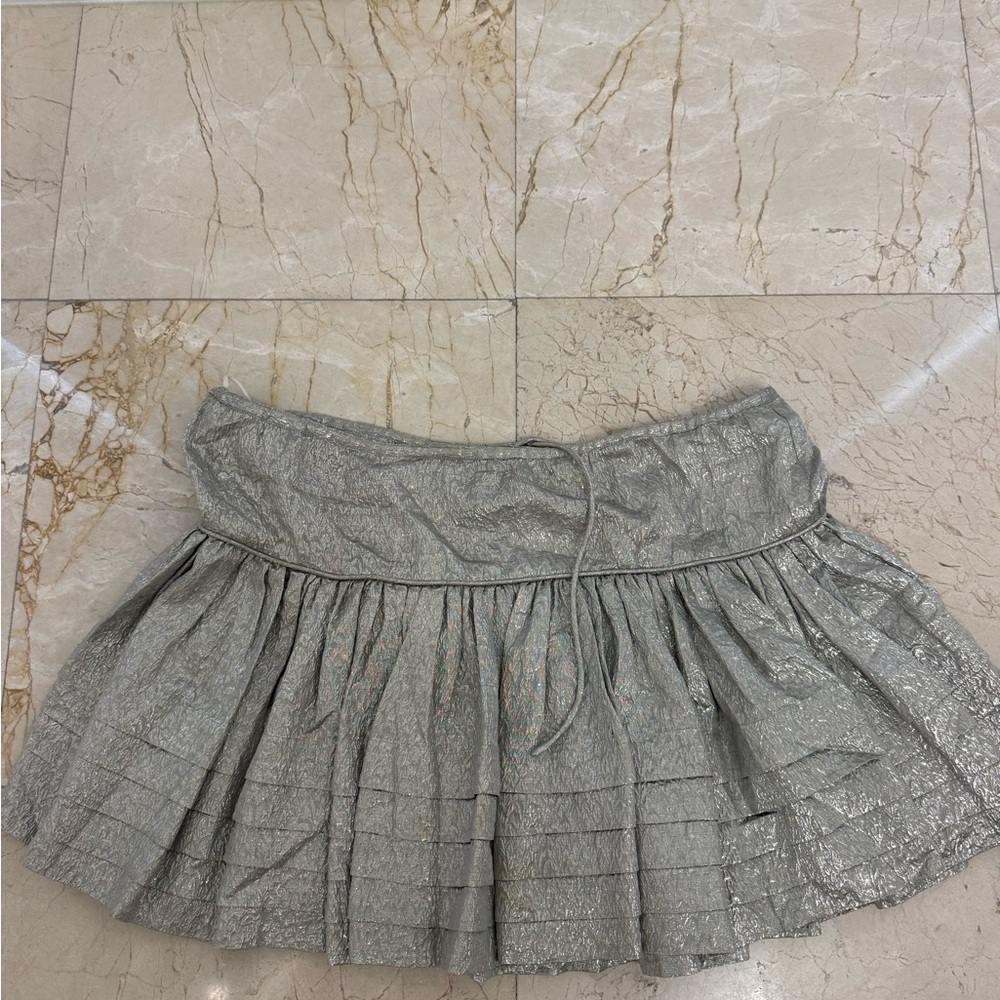 Rochas Metallic Silver A-Line Skirt